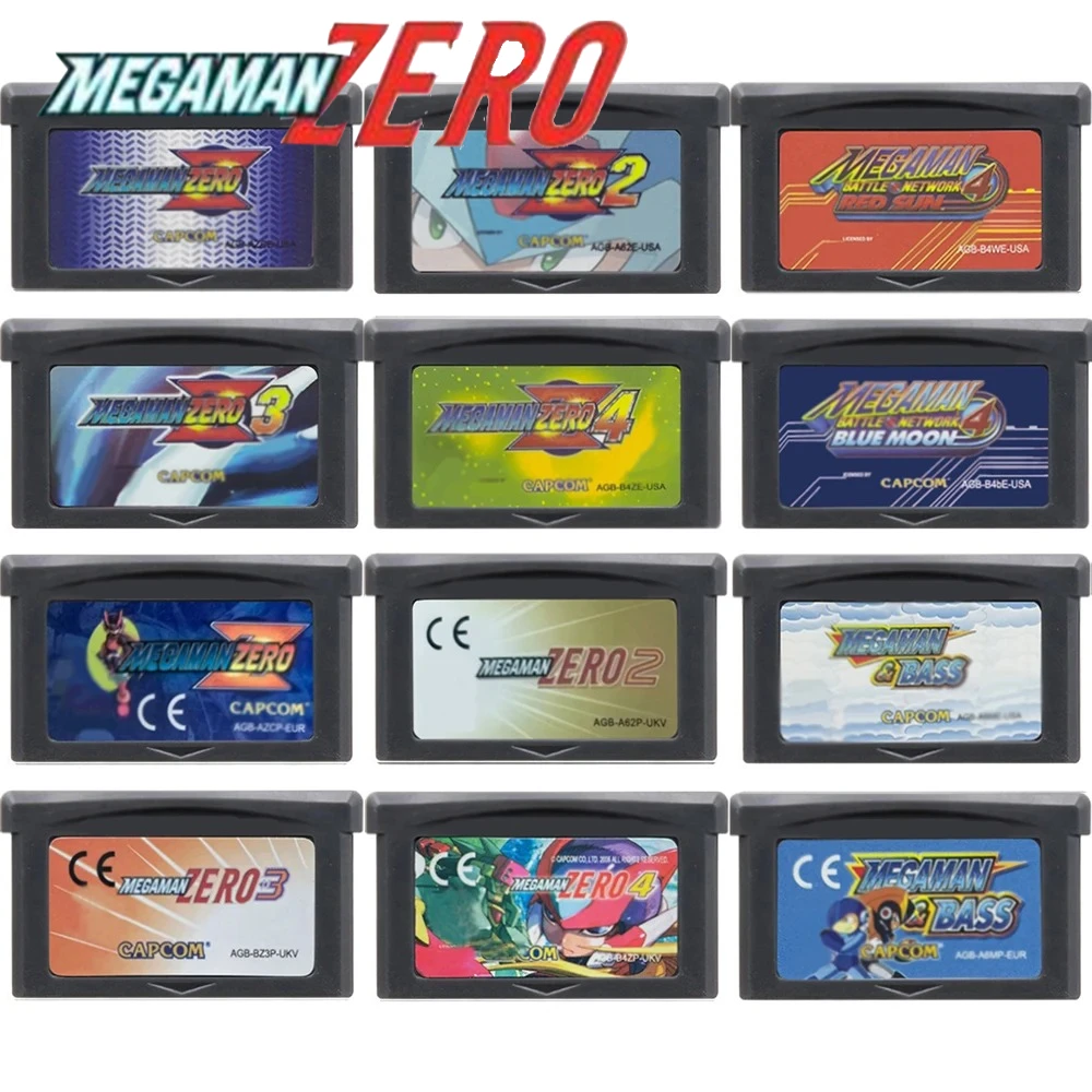 خرطوشة ألعاب Megaman Zero GBA 32 بت بطاقة وحدة تحكم ألعاب الفيديو Megaman Zero 1/2/3/4 بطاقات MegaMan & Bass Megaman Red Sun #1