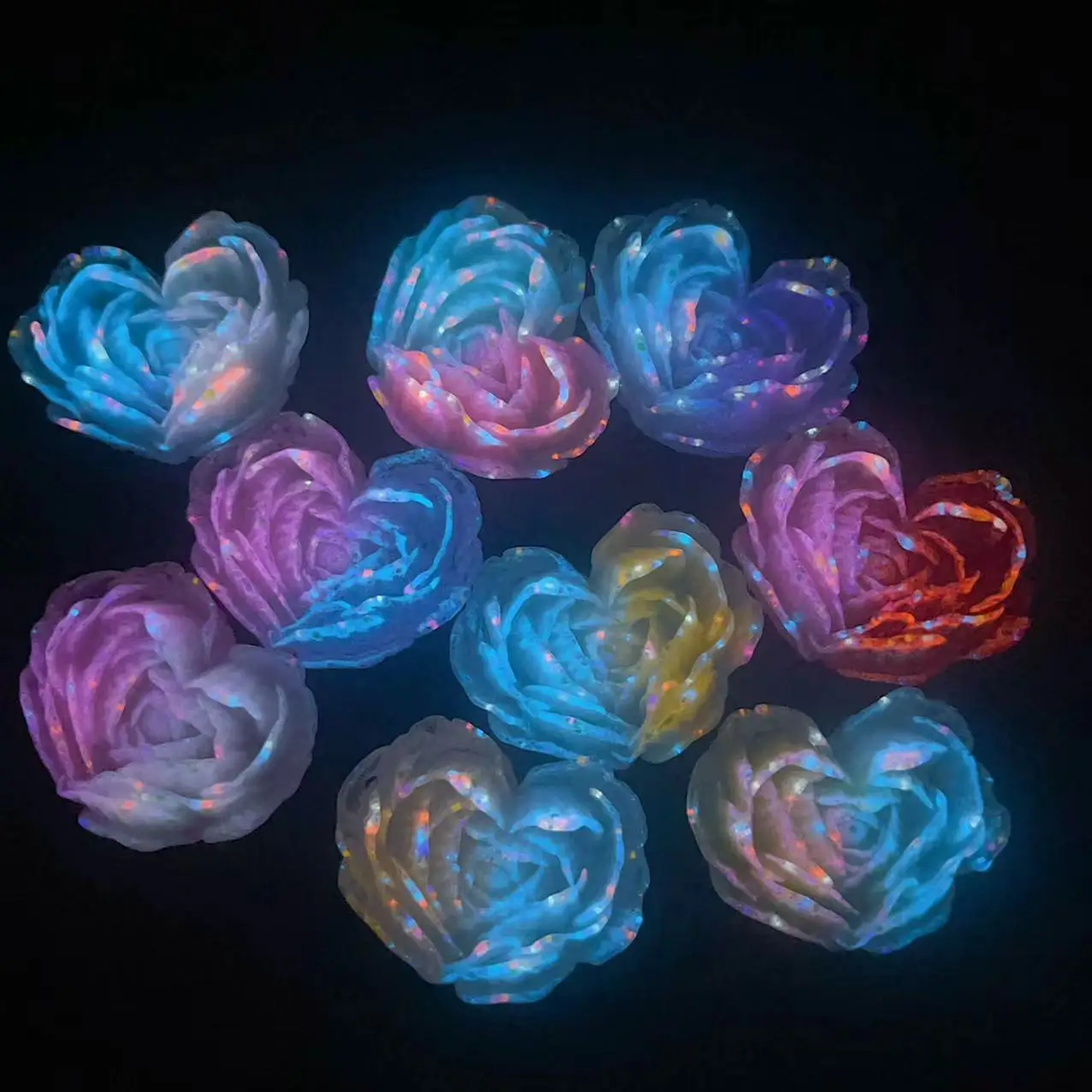 60 PCS Multi layer Sparkling Heart Shaped Flower Resin 36×29MM Handcrafted DIY Jewelry Mobile Phone Case Handicraft Decoration