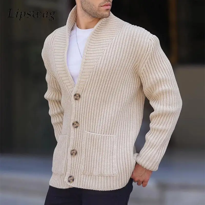 

Fashion Sweater Jacket Coat Men Autumn Long Sleeve Buttoned V Neck Casual Sweatercoat Leisure Solid Color Knitted Cardigan Coats