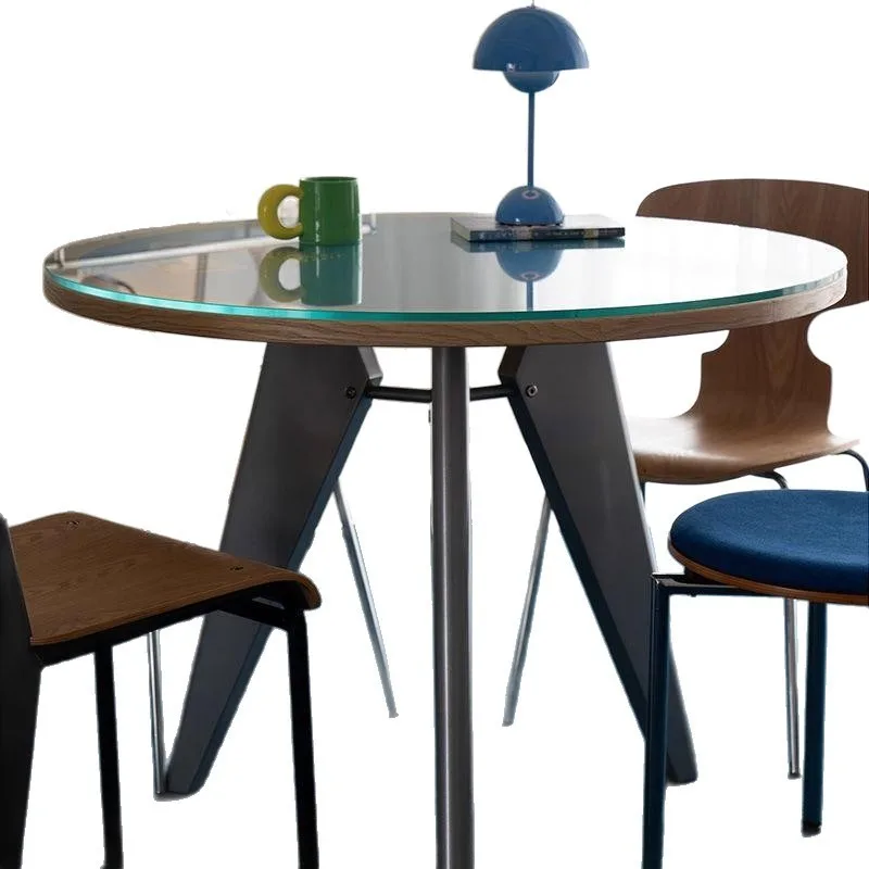 Nordic style stainless steel color matching retro round dining table, small apartment dining table