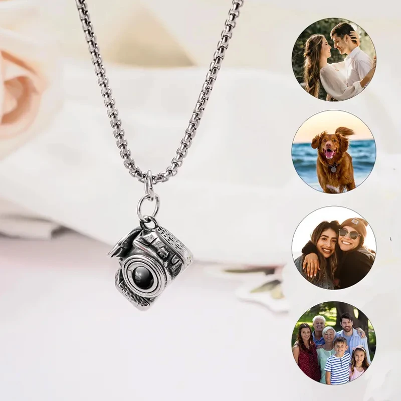 شخصية صورة كاميرا الإسقاط قلادة مخصصة الإسقاط قلادة مع صورة داخل الهدايا للنساء الرجال زوجة الزوج