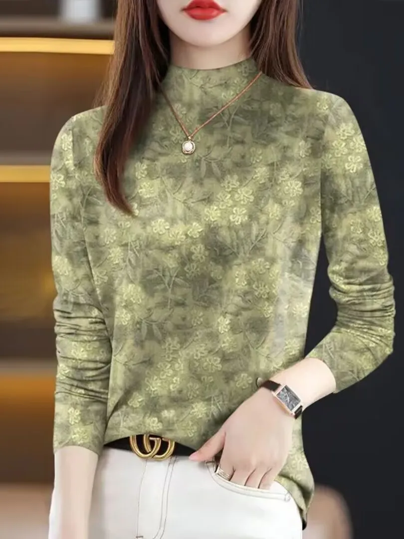 Camiseta Larga de Talla Grande para Mujer, Nueva Colección Primavera 2026, Antienvejecimiento, Cubre el Vientre, Estilo Étnico de Alta Gama para el Trabajo...