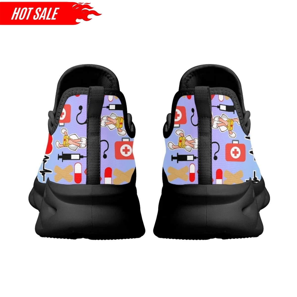 Fashion Women's Nurse Shoes Casual Flat Sneaker Gradient Color Nurse Print Ladies Lace Up Light Walking Shoe Breathable Footwear