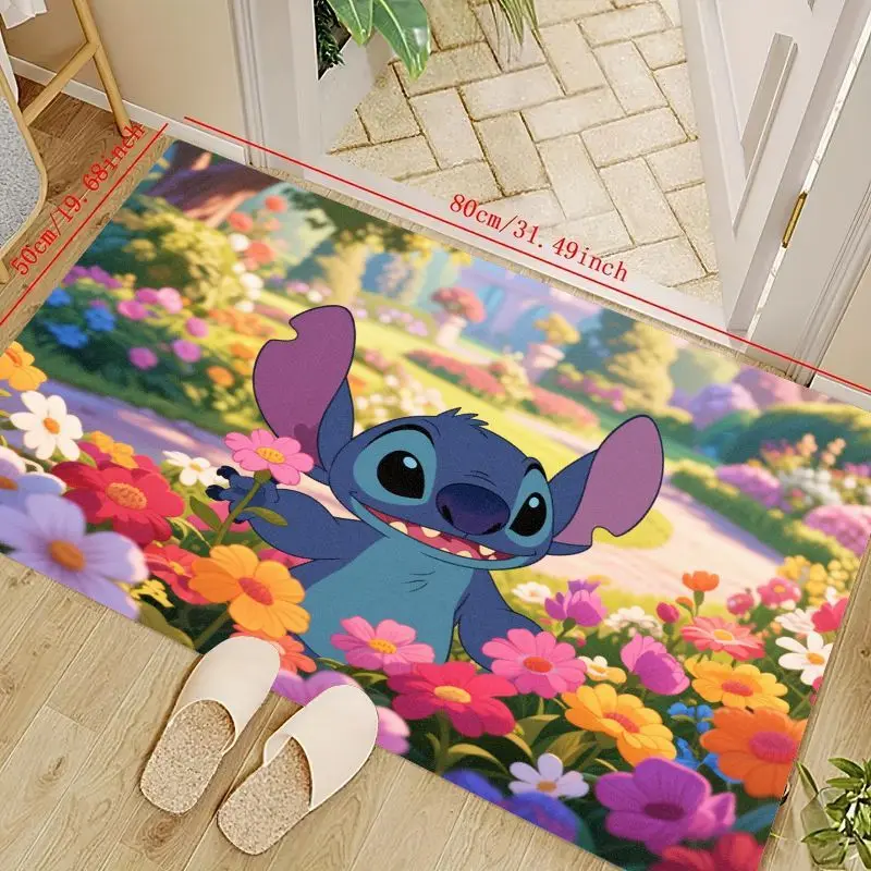 

1PC Disney Lilo & Stitch Stitch Character Floor Mat, Cute Cartoon Anime Style Doormat with Vibrant Colorful Flower Field Design,