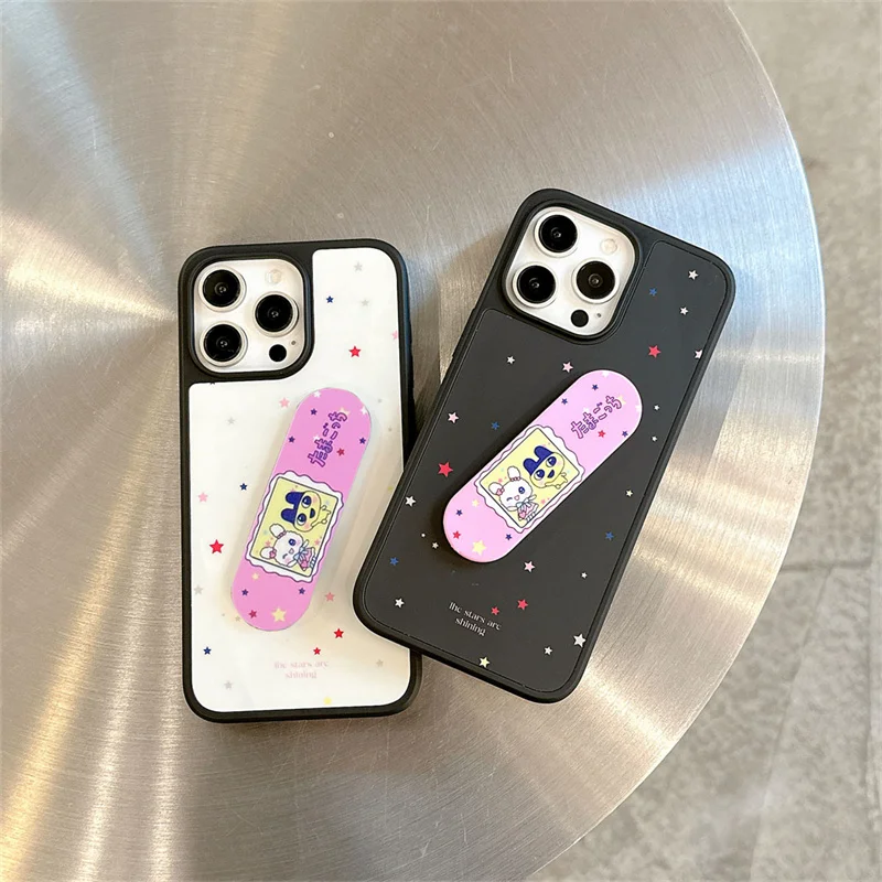 Cute Little Star Phone Case For iPhone 16 Pro 15 Pro Max Cover with Sticking Plaster Stand Hard Cases For 14 Pro 16Pro Max Funda