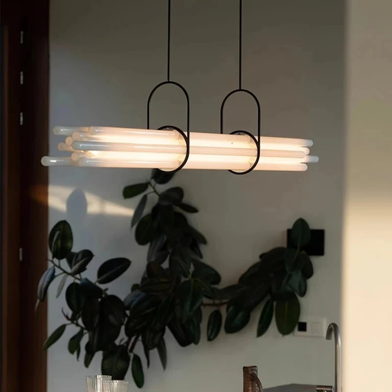 

MZISOSOD for Modern Minimalist One Character Long Bar Restaurant Pendant Light for Dining Table Bar Acrylic Lighting Fixture