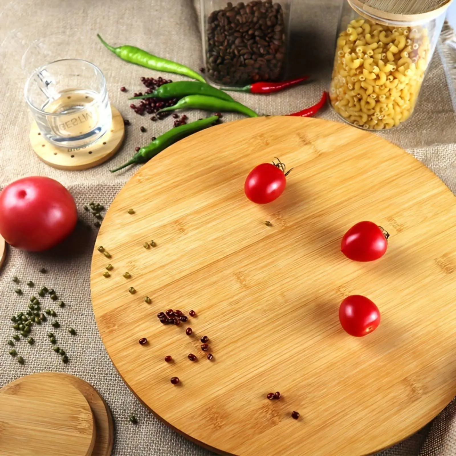 Bamboo Rotating Tray Sturdy Rotating Seasoning Organizer Seasoning Organizer Turntable Natural Wood Round Rotating Tray No
