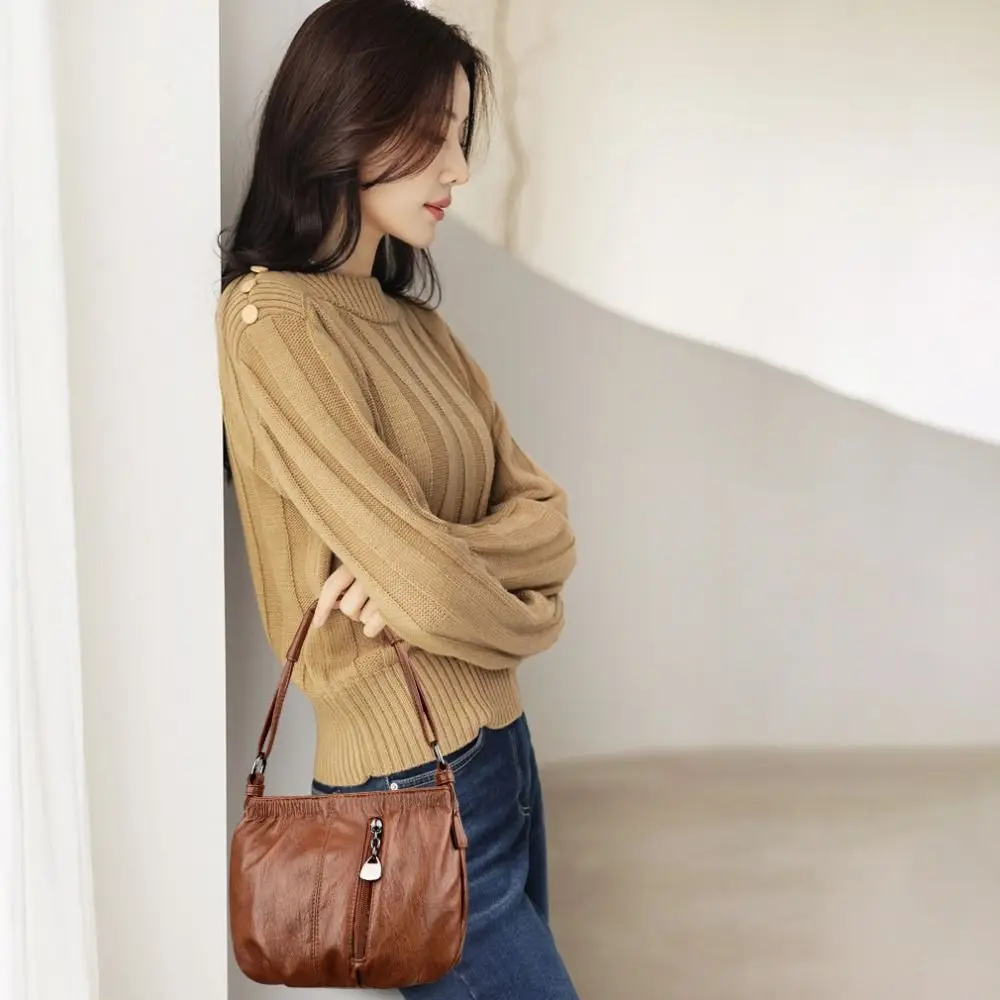 

Large-capacity Casual Crossbody Bag Lightweight Multi-layer Leather Small Shoulder Bag Top Handle Handbag Middle Aged Tote Bag