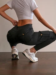 Women's High Waist Cargo Yoga Pants with Pockets, Butt Lifting Workout Leggings, Stretch Athletic Pants for Running Gym Fitness - view 5