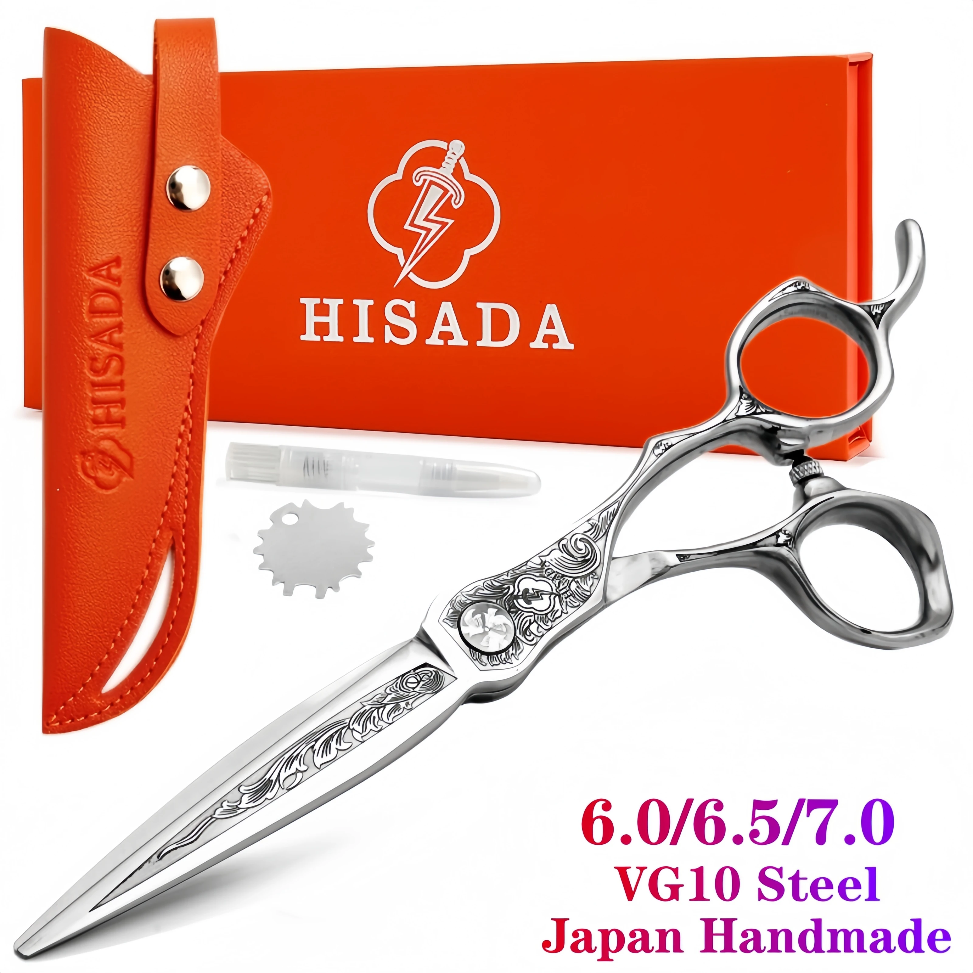 

HISADA professional barber scissors 6.0/6.5/7.0 inch scissors CNC laser engraving Japanese handmade VG10 material scissors