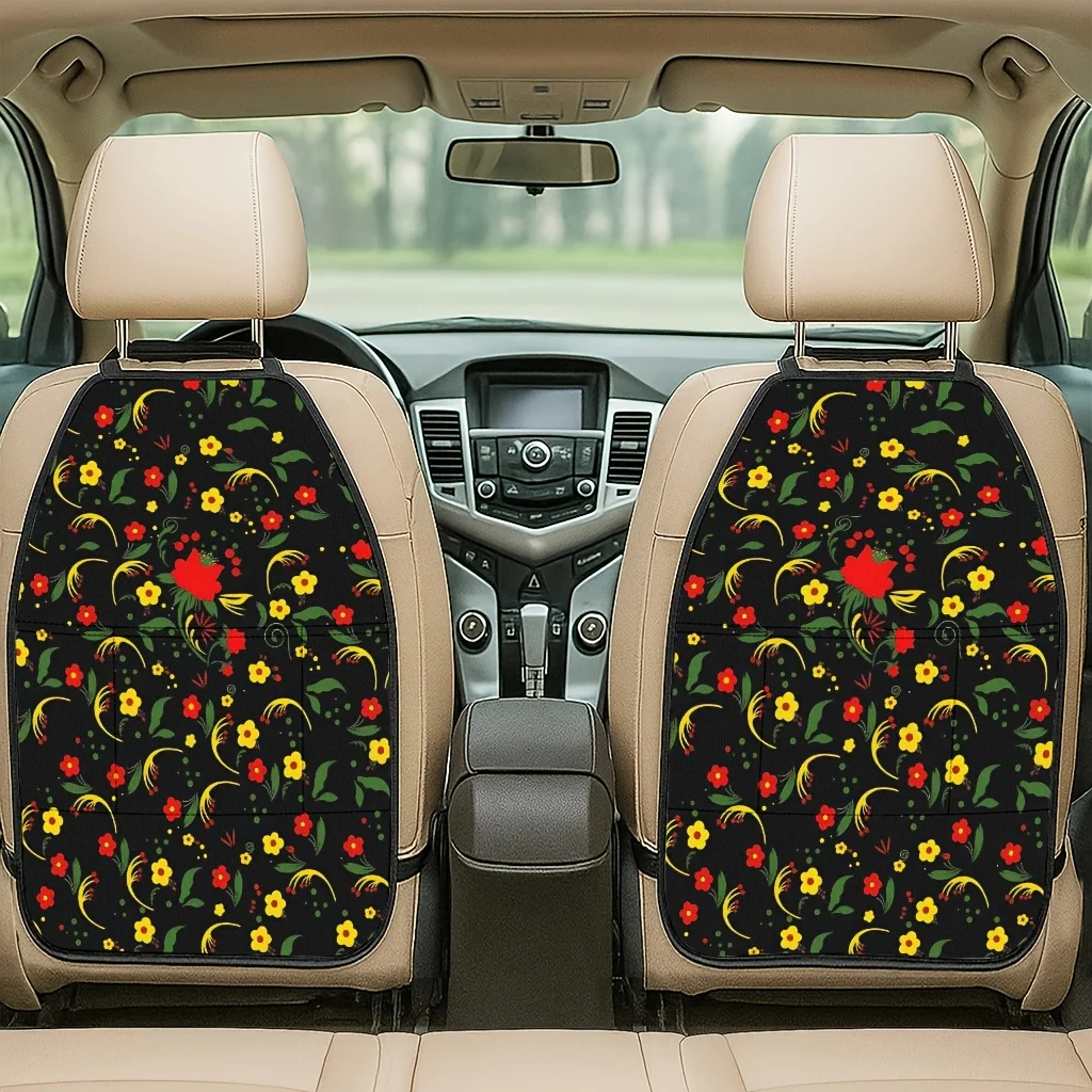 2pcs Full Bloom Night Theme Car Seat Anti-Kick Mats, Fashionable And Individual Car Seat Backrest Pads, Easy To Install, Storage