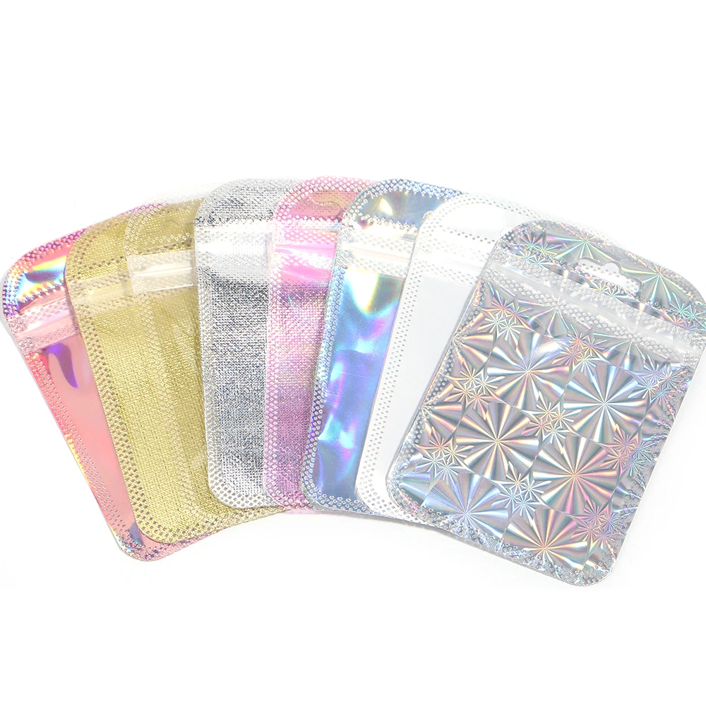 20pcs/Lot Iridescent Laser Ziplock Bags Nail Sequins Diamond Stuff Jewelry Storage Pouches Multicolor Plastic Package Bag