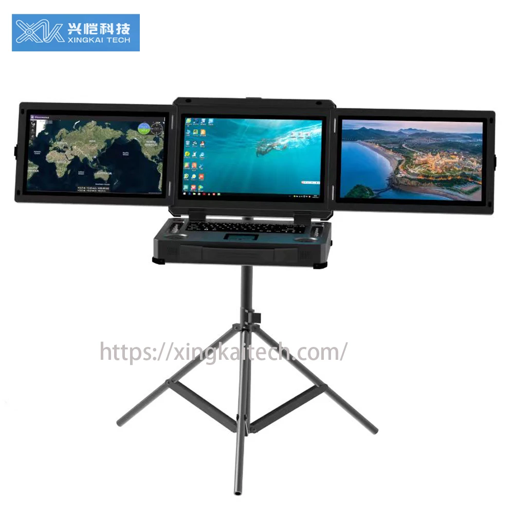 

VTOL Fixed Wing Drone Ground Control Station Durable Three Display Integrated Laptop Remote Control UAV Control Station System