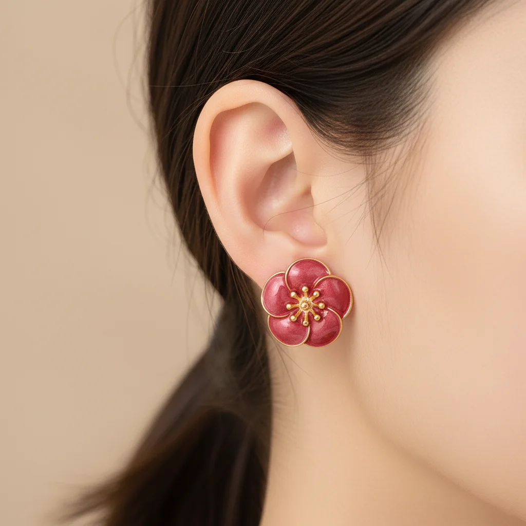 

Fashionable Enamel Flower Stud Earrings for Women - Elegant Blossom Petal Design 18K Gold Plated Birthday Daily Ear Charm