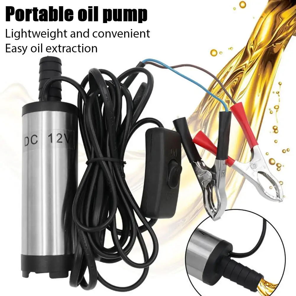 Portable Submersible Oil Pump 38mm 12V DC Mini Diesel Transfer Pump With Battery Clamps For Water Diesel Kerosene Quick Fueling