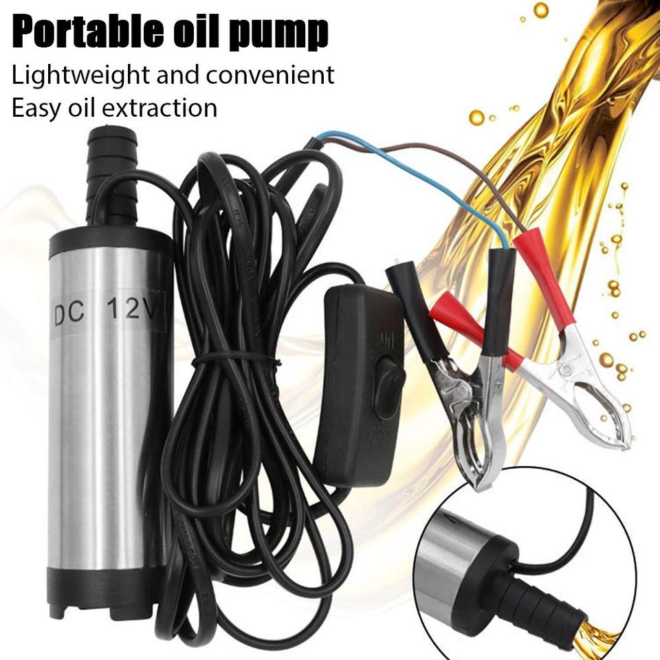  Portable Submersible Oil Pump 38mm 12V DC Mini Diesel Transfer Pump With Battery Clamps For Water Diesel Kerosene Quick Fueling 