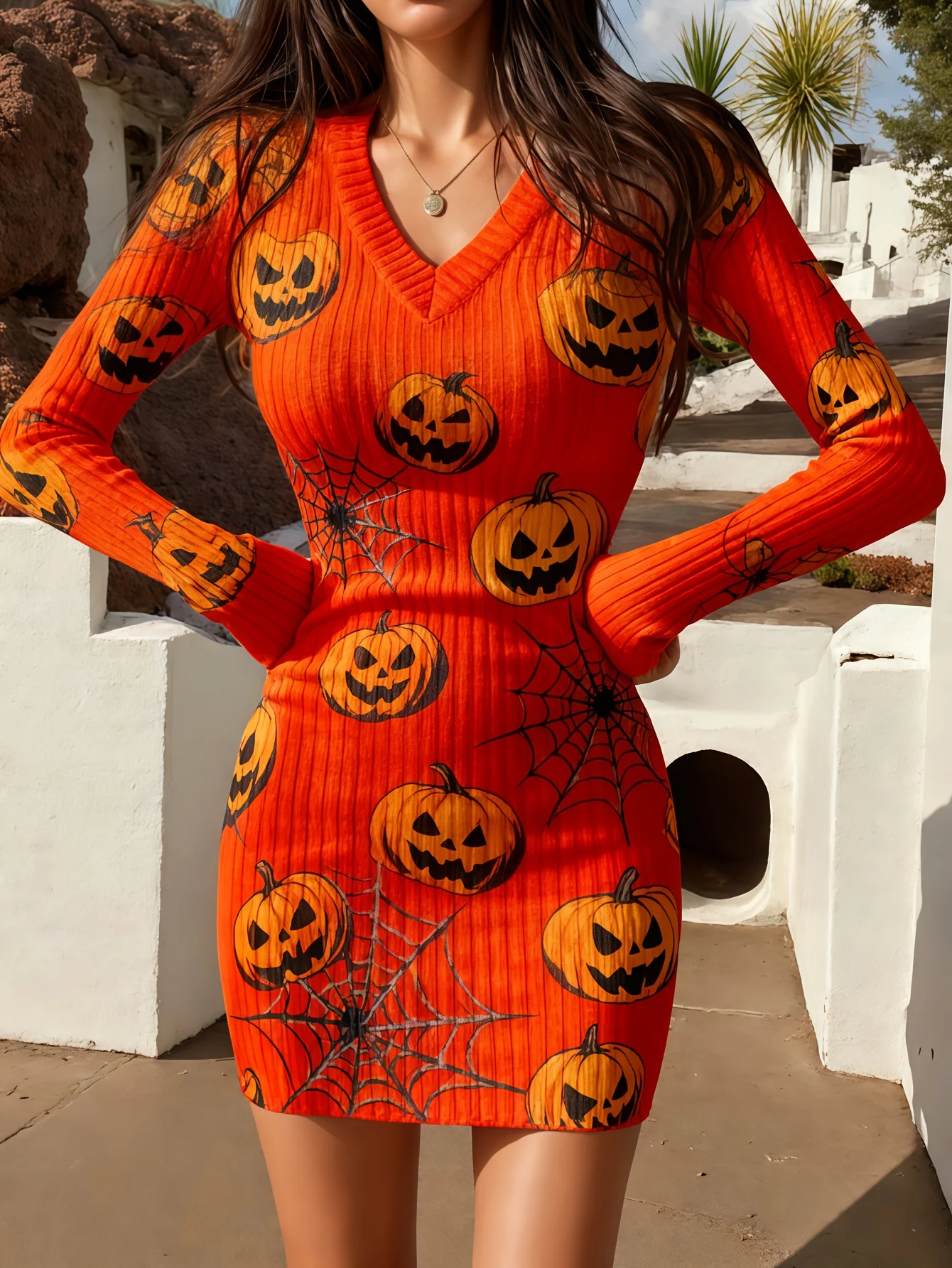 

Осенне-зимнее платье-свитер с тыквой на Хэллоуин, модное платье-свитер, модная мягкая уличная одежда y2k, свободная одежда, платье femininos