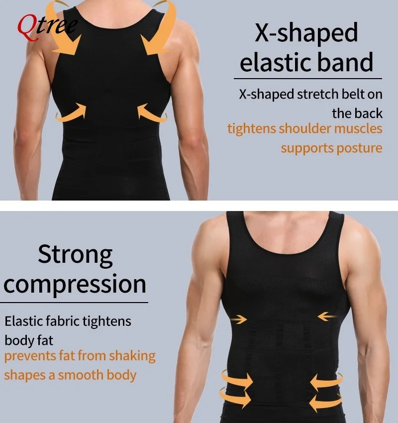 Qtree Mens Slimming Body Shaper Waist Trainer Vest Chest Compression Tank Tops Abs Abdomen Undershirt Tummy Control Shapewear