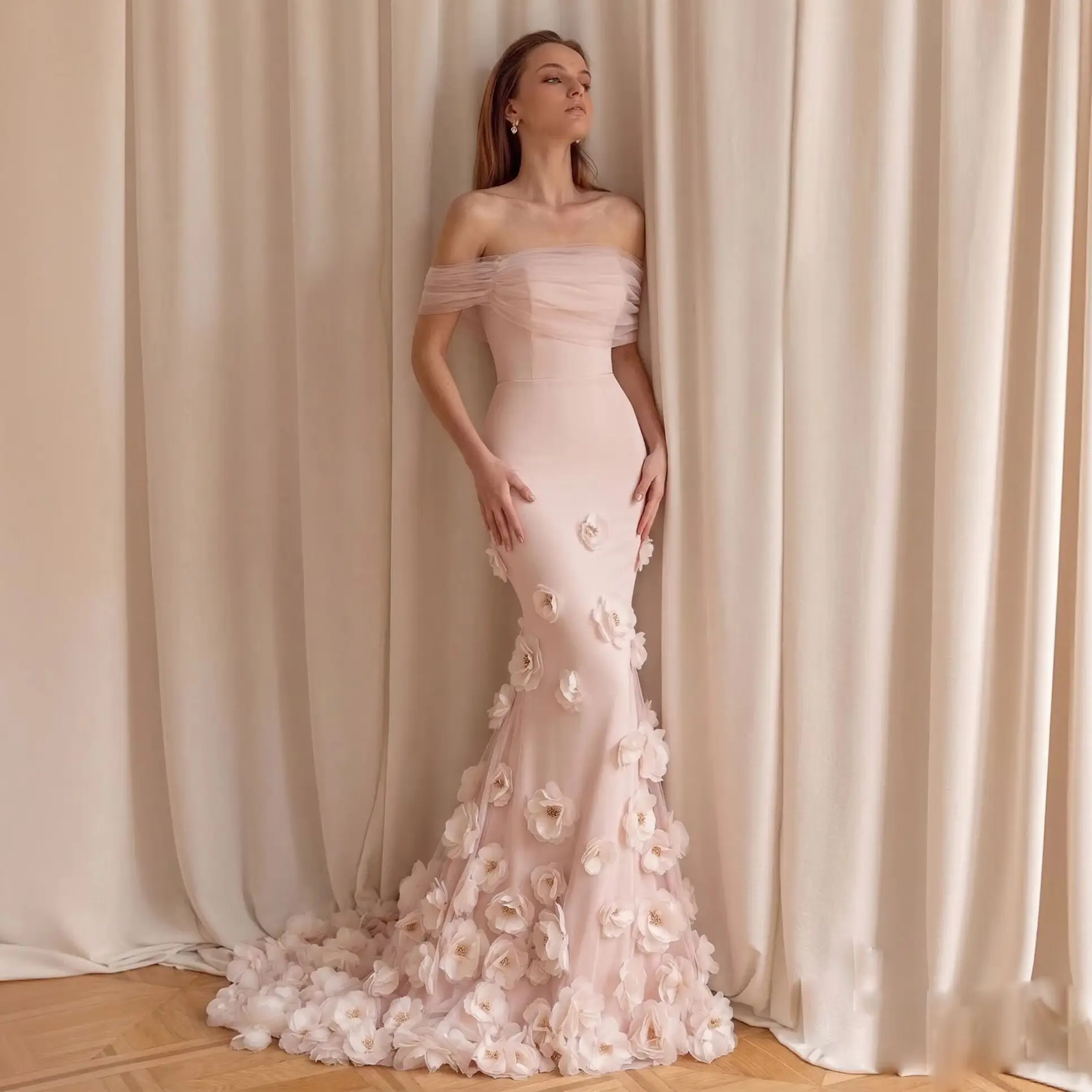 Sharon Said Pink Off-Shoulder Mermaid Evening Dress