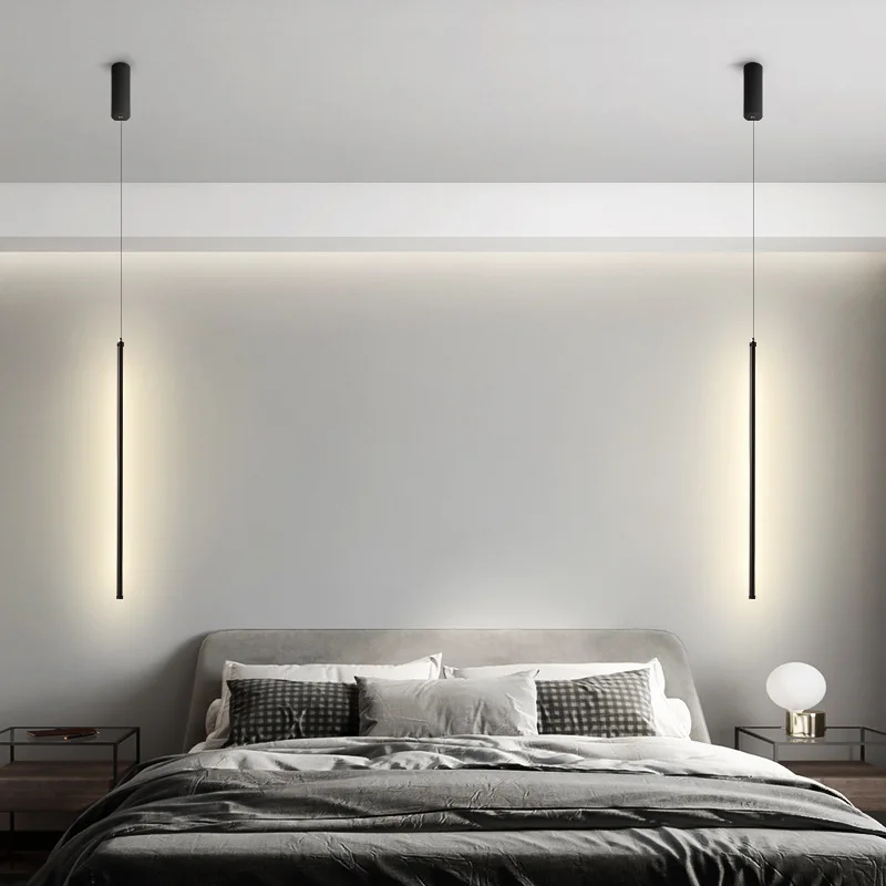 Imagem -02 - Minimalista Long Strip Led Pendant Lights para o Quarto Luzes de Cabeceira Home Decor Pendurado Luminárias Indoor Iron Lamp