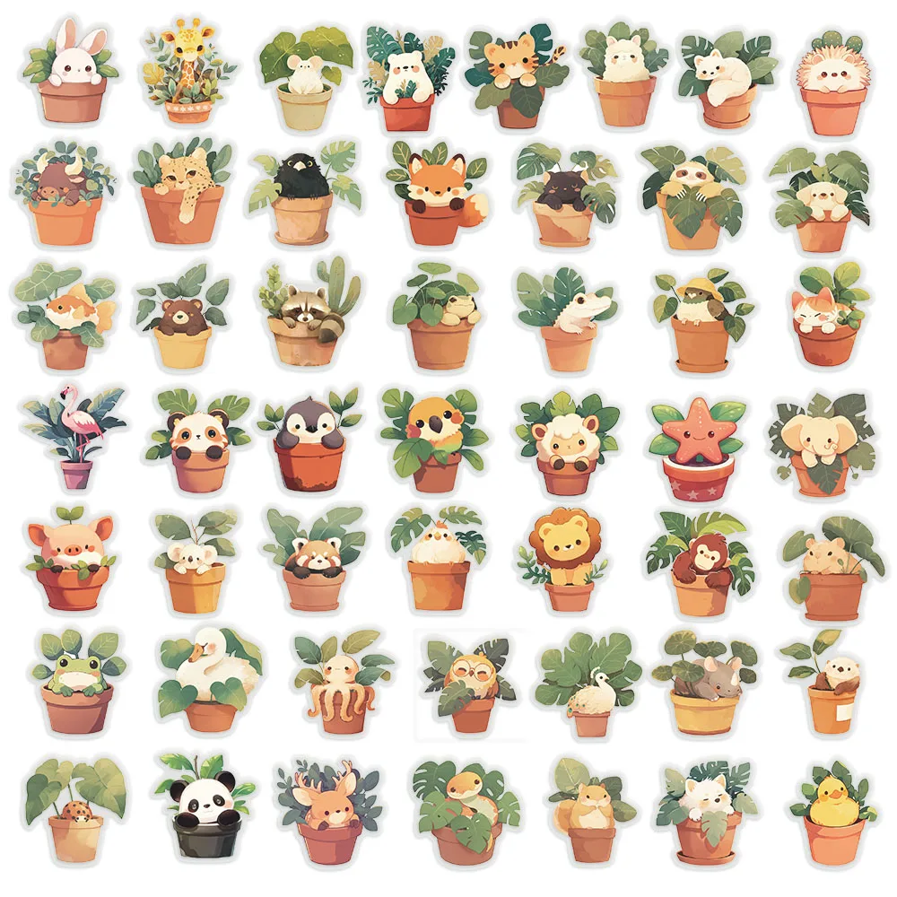 50PCS Creative Plant Pottery PET Stickers Cartoon Botanical Garden Small Fresh Stickers