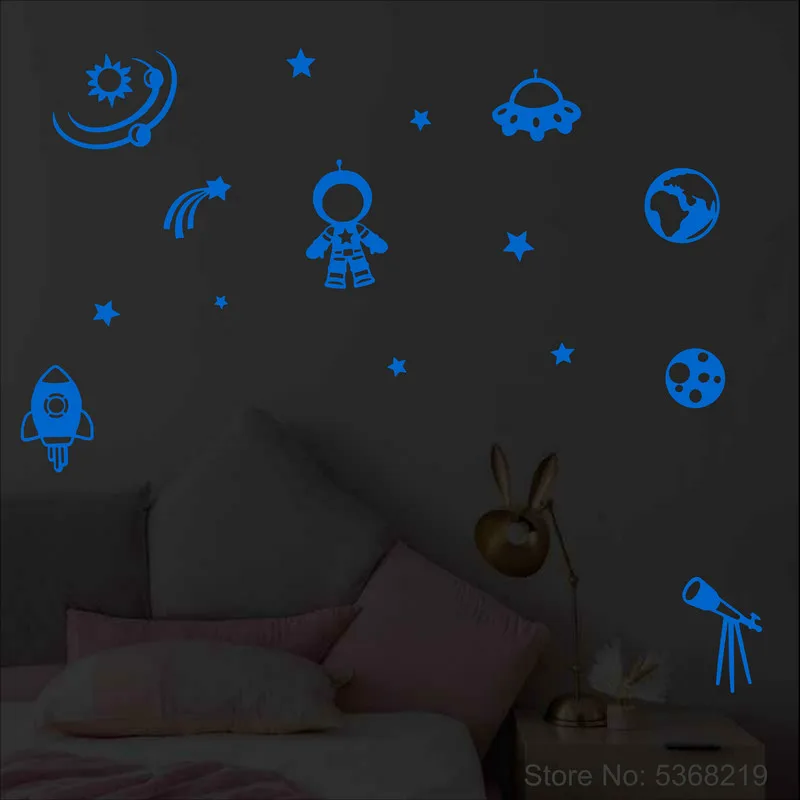 Universe Stickers Stars Spacecraft Astronaut Astronomical Telescope Space Rocket Kids Room Wall Ceiling Decoration Glow Stickers