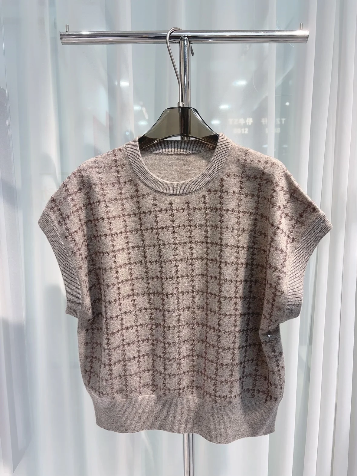 Women's Sleeveless Plaid Sequin Knit Crew-Neck Tank Top 2026 Collection