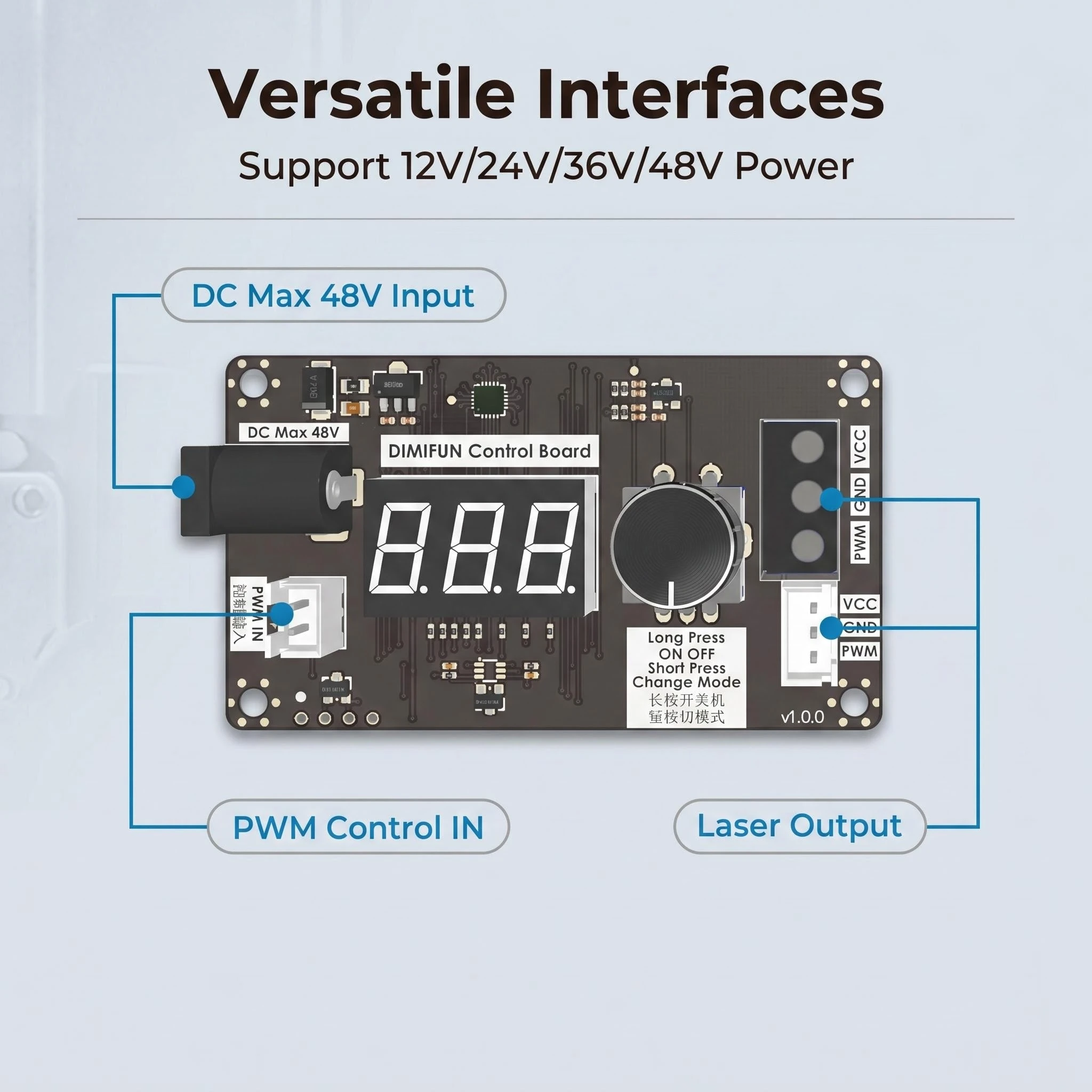 PWM Laser Diode Driver, DC5-48V Power Controller, Knob Adjustment, Digital Display Woodworking Engraving Machine Parts - view 6