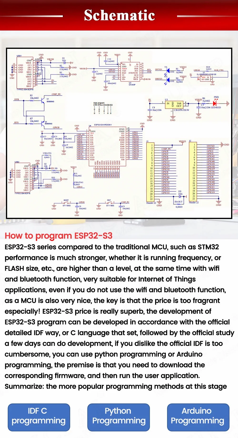 ESP32-S3 N16R8 N8R8 DevKit Dual-Core Xtensa LX7 240MHz WiFi Bluetooth 5.0 USB-C CH343 GPIO-Board für Arduino MicroPython – Detail 16