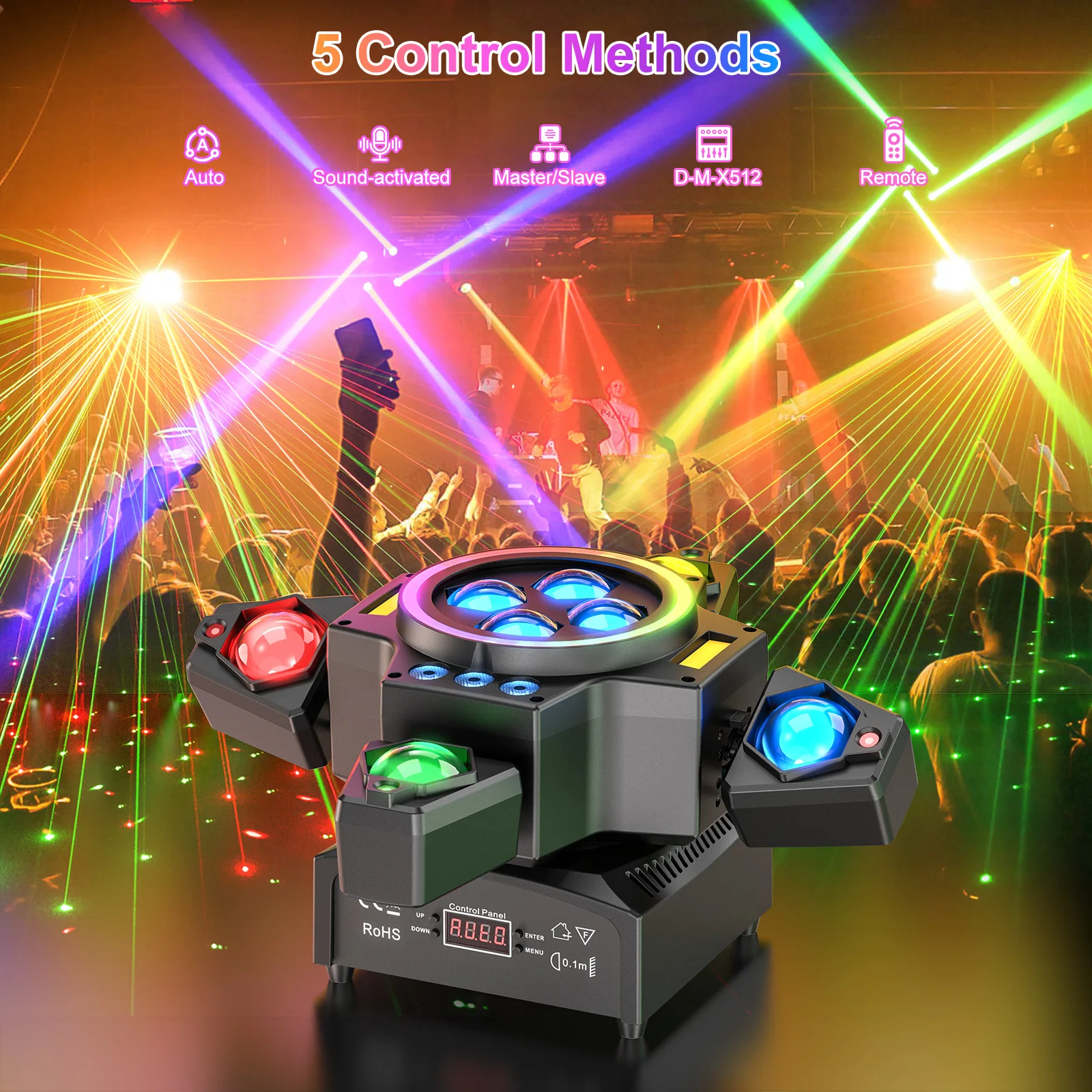 120W 4in1 RGBW Moving Head Light Beam Effect Lights Laser Light Remote Control Stage Lighting for DJ Disco Party Concert Theater