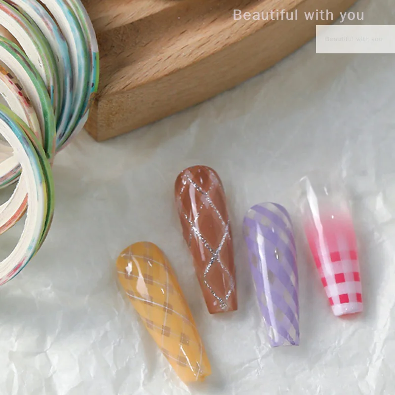 

10Rolls Nail Striping Tape Checkered Lines 3d Nail Art Tool Color Rolls Nail Decals DIY Nail Tips Sticker Decoration