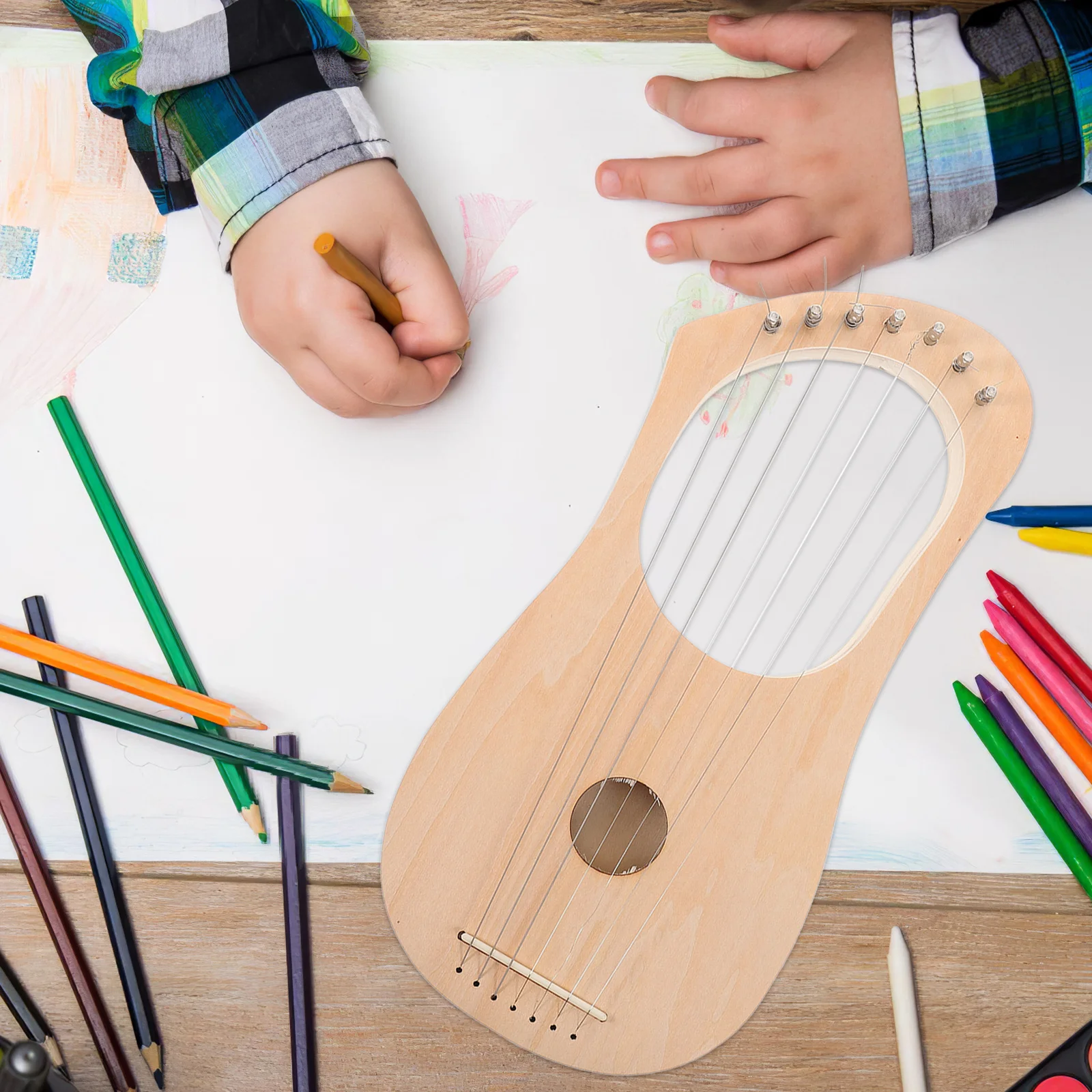 

Wooden Lyre Harp DIY Kit with 7 Strings Handmade Music Instrument Artistic Decoration Home School Performance Use Unfinished