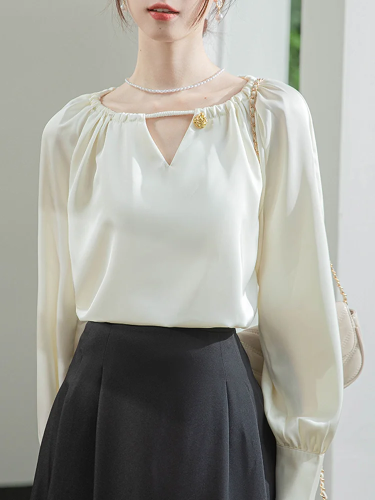 

Long Sleeve Shirts Womens Striped Blouses Loose Fit Minimalist Preppy Style Youthful Spring Feminine Elegant Casual Look