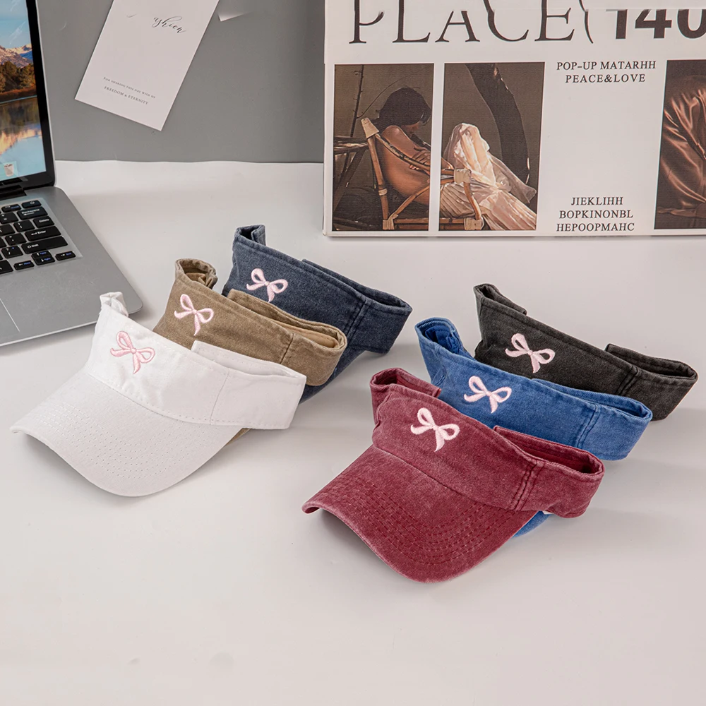 Cute bow-embroidered outdoor sports open-top hat for women, fashionable and versatile daily sun hat