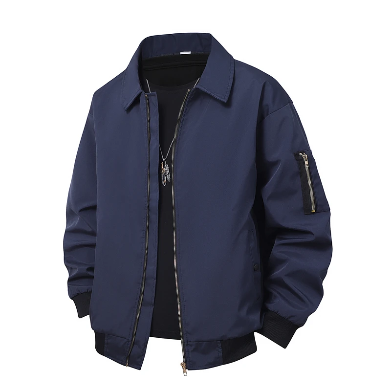 American Retro Dark Blue Pilot Jacket Short Baseball Style Men's Streetwear Fashion Outerwear Trendy Brand