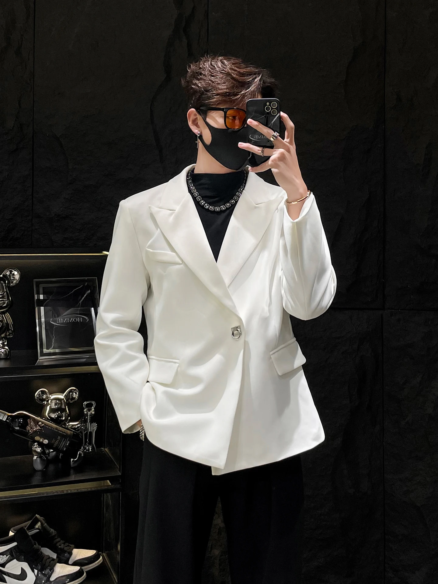 

HOMME повседневный роскошный белый костюм для отдыха Jaet мужской Advanced Sense Pad oulder Metal Bule Faionable универсальная верхняя одежда