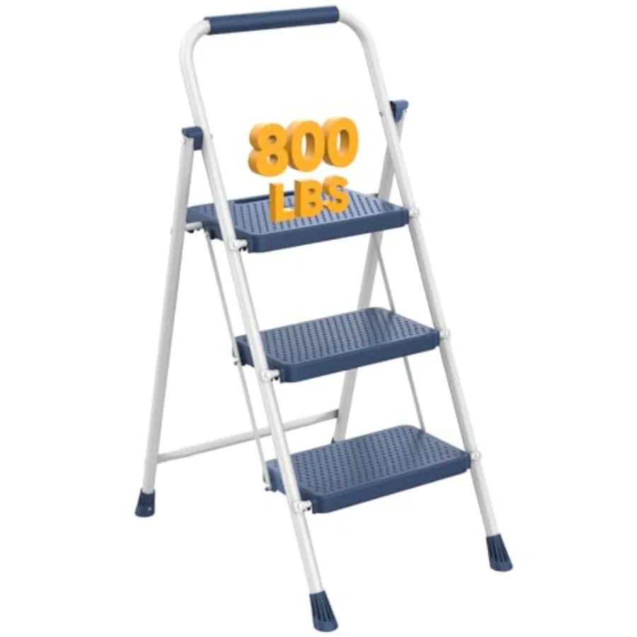 

3 Step Ladder, Folding Step Stool for Adults with Safety Lock, Anti-Slip Design, Portable Foldable Ladder for Home Kitchen