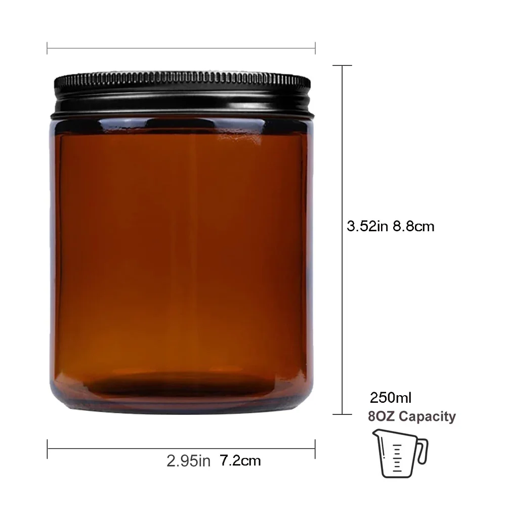 20oz Amber Candle Jars ,Round Glass Jars with Black Lids,Empty 250ml Glass Candle Making Jars Bulk Thick Small Food Storage