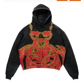 Retro Y2K Hoodie Coats Streetwear Gothic Casual Alphabet Blast Print Pattern Skull Fashion Women Harajuku Men Clothing