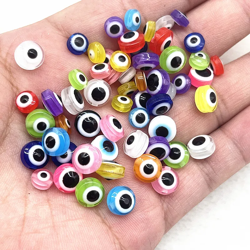 50pcs 6mm 8mm 10mm Oval Beads Evil Eye Resin Spacer Beads for Jewelry Making DIY Handmade Earring Bracelet Accessories