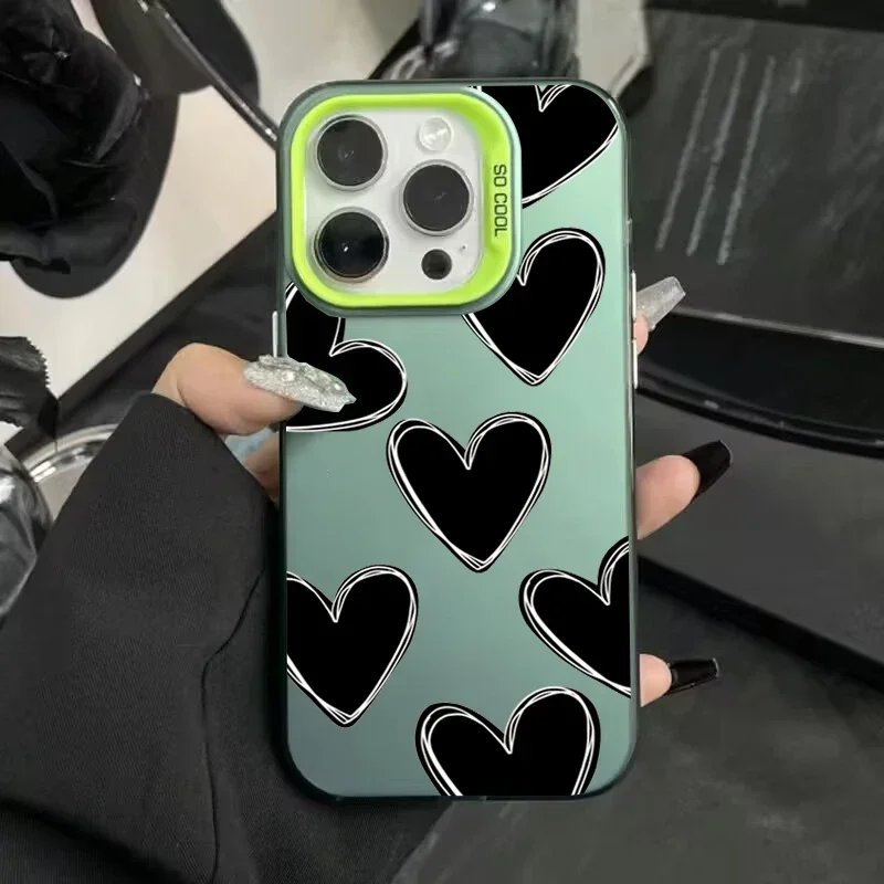 Cute Love Heart Phone Case for iPhone 16 12 13 mini 11 14 15 Pro Max Xs XR 8 Plus Hard IMD Plastic Laser Cover for Women Girls