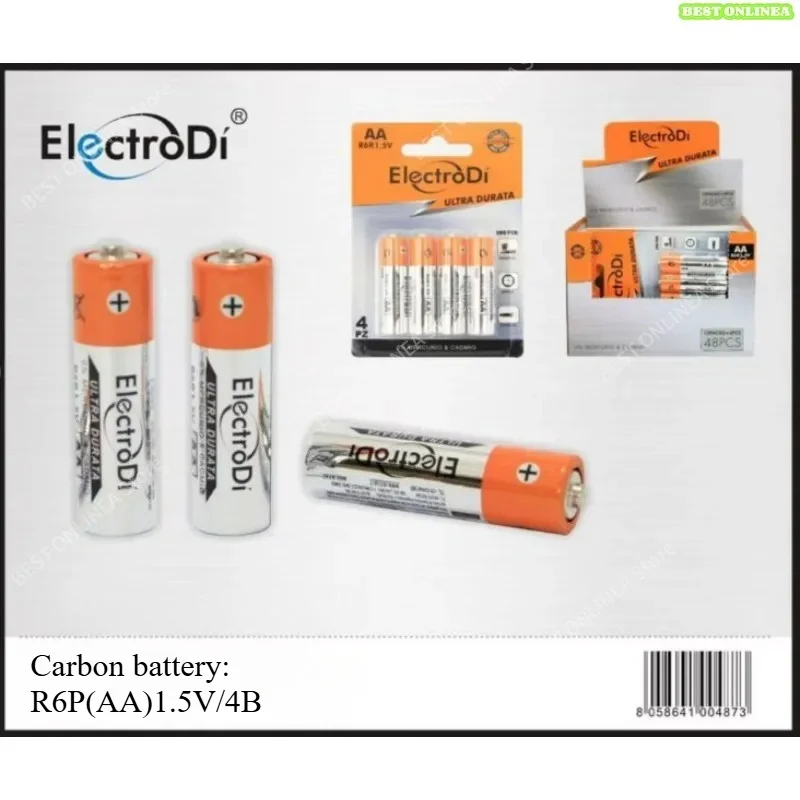 Confezione completa di batterie usa e getta ElectroDi Ultra Durata Carbon, 1.5V AA R6P / AAA R03P / 9V 6F22, batterie senza mercurio per piccoli