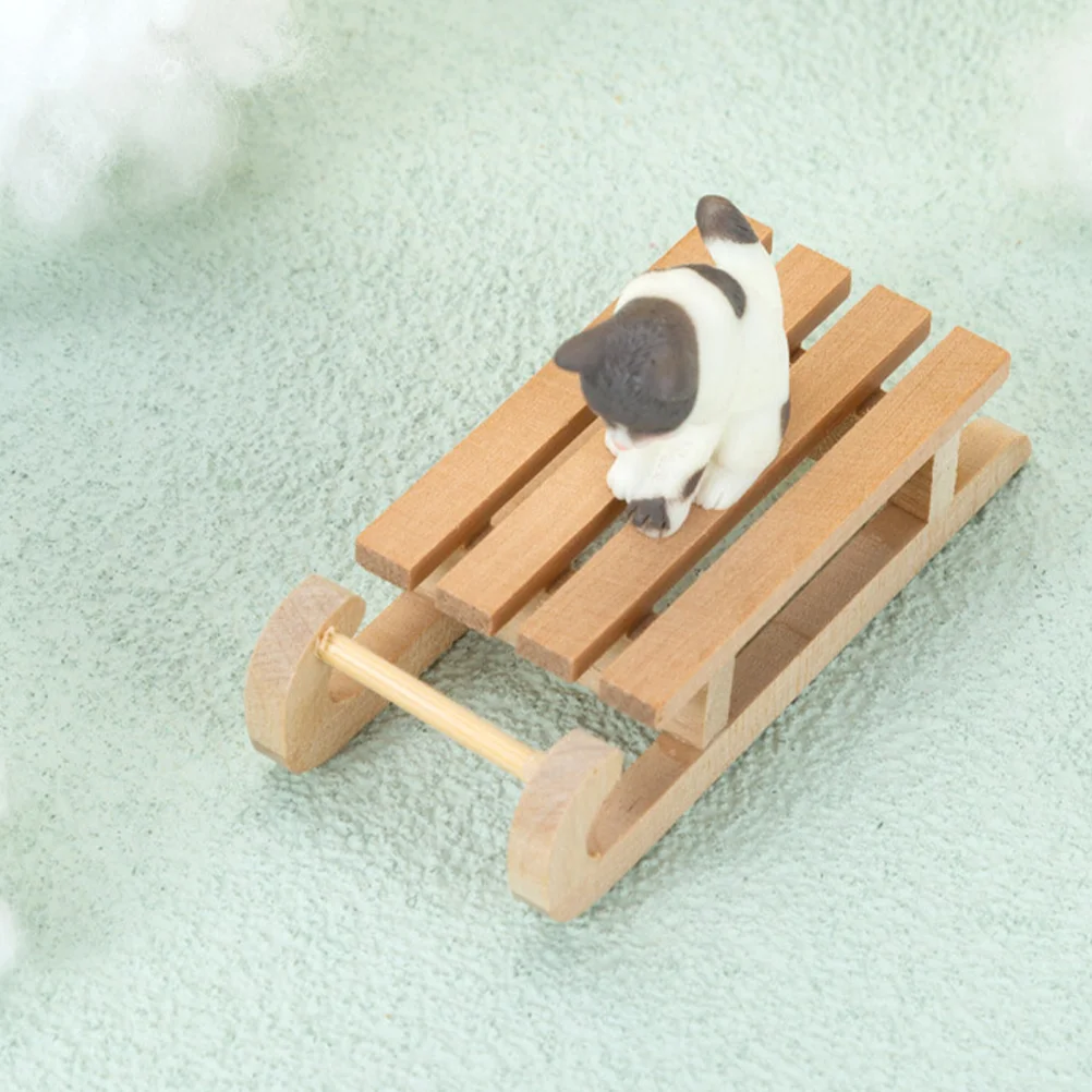 2 Pcs Wooden Sled Sleigh Model Prop Double Hammock Mini House Decor Home DIY Warm Xmas Miniature Models Solid Scene Layout