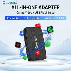 OTTOCAST Play2Video Wireless Android Auto CarPlay Adapter for Youtube Netflix Video Player TV Box Spotify Car Accessories