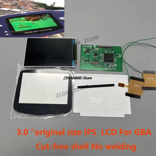 Imagen 2 del producto Pantalla LCD IPS de tamaño Original de 3,0 ""para carcasa sin cortes GBA, pantalla sin soldadura para Gameboy advance GBA, brillo destacado LCD