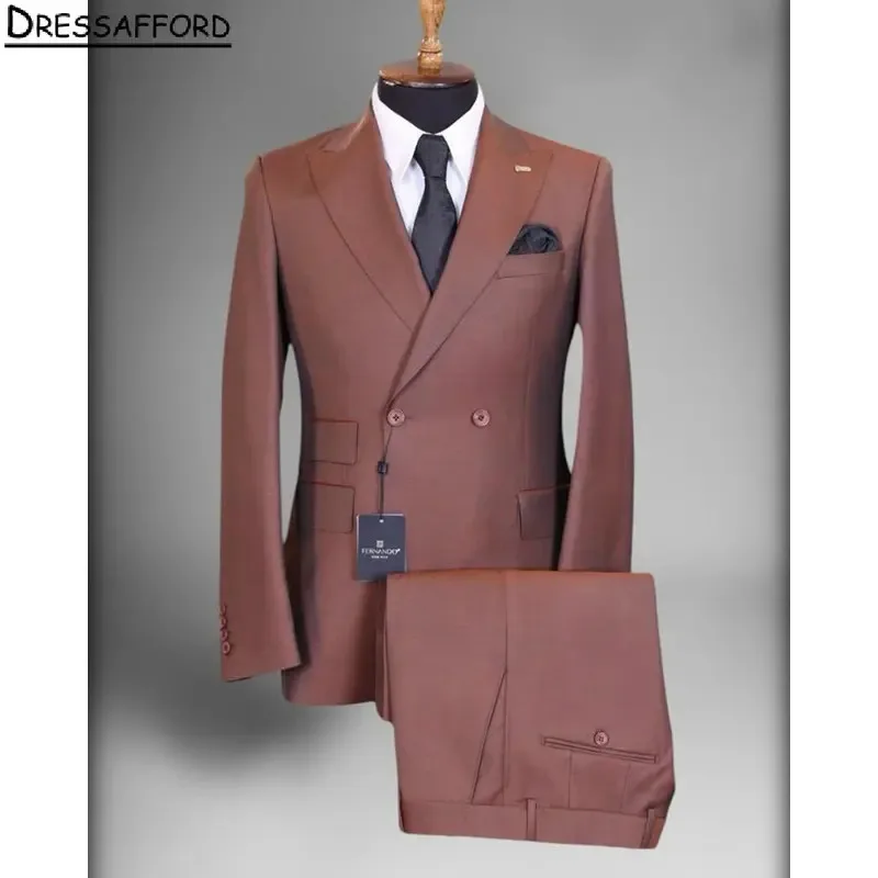 Brown Formal Wedding Suits For Men Slim Fit 2 Piece Sets(Jacket+Pant) Groom Tuxedos Party Blazers