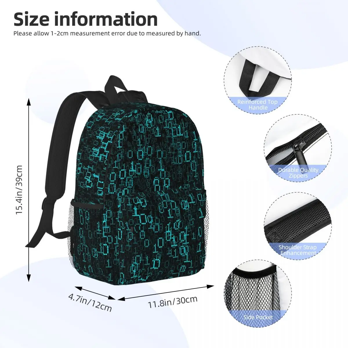 Binary Data Cloud Backpacks Teenager Bookbag Casual Students School Bags Travel Rucksack Shoulder Bag Large Capacity