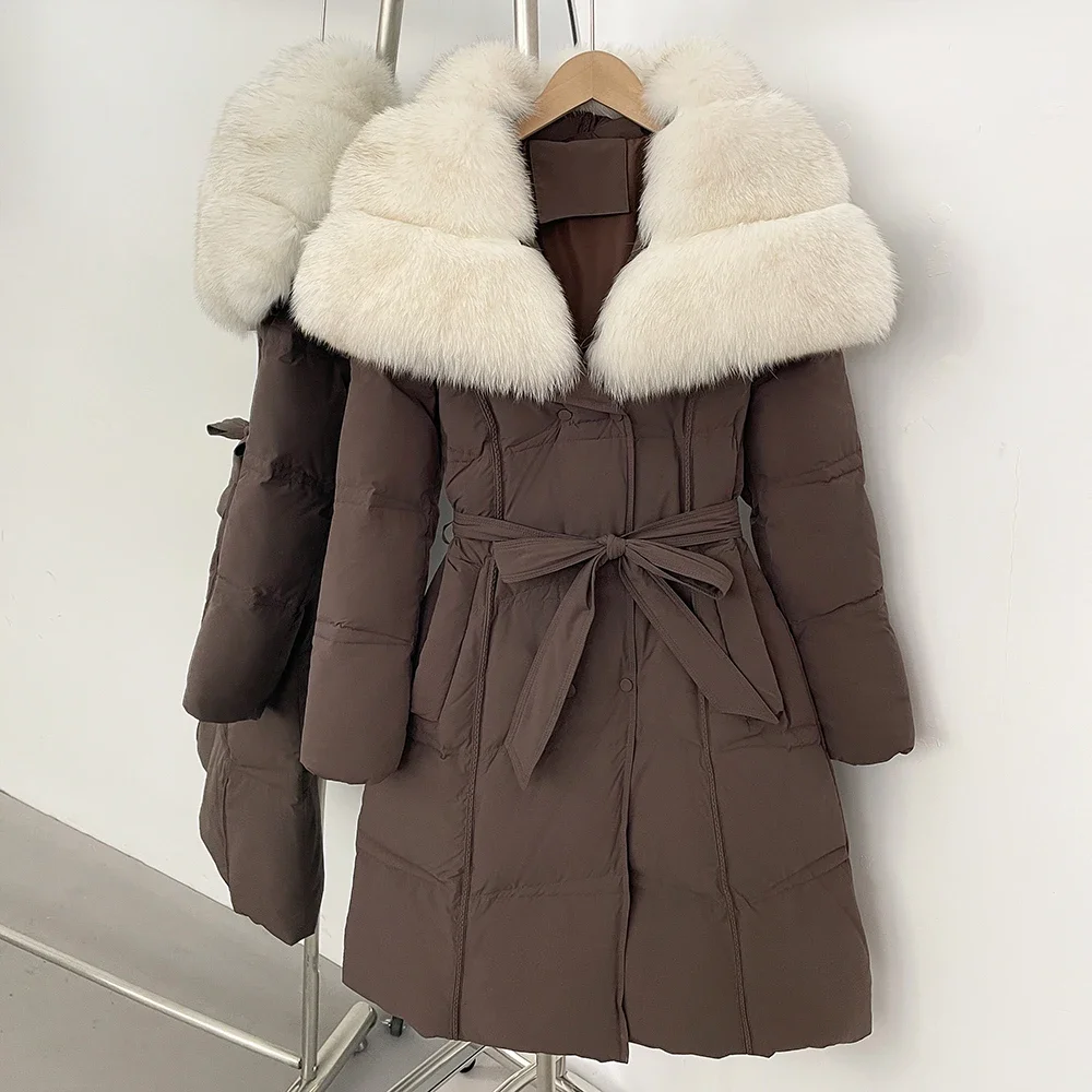 OFTBUY ビッグフォックスファーふわふわジャケット 冬用リアルファー ホワイトダックダウンコート 天然毛皮 女性用パファージャケット 新着婦人服