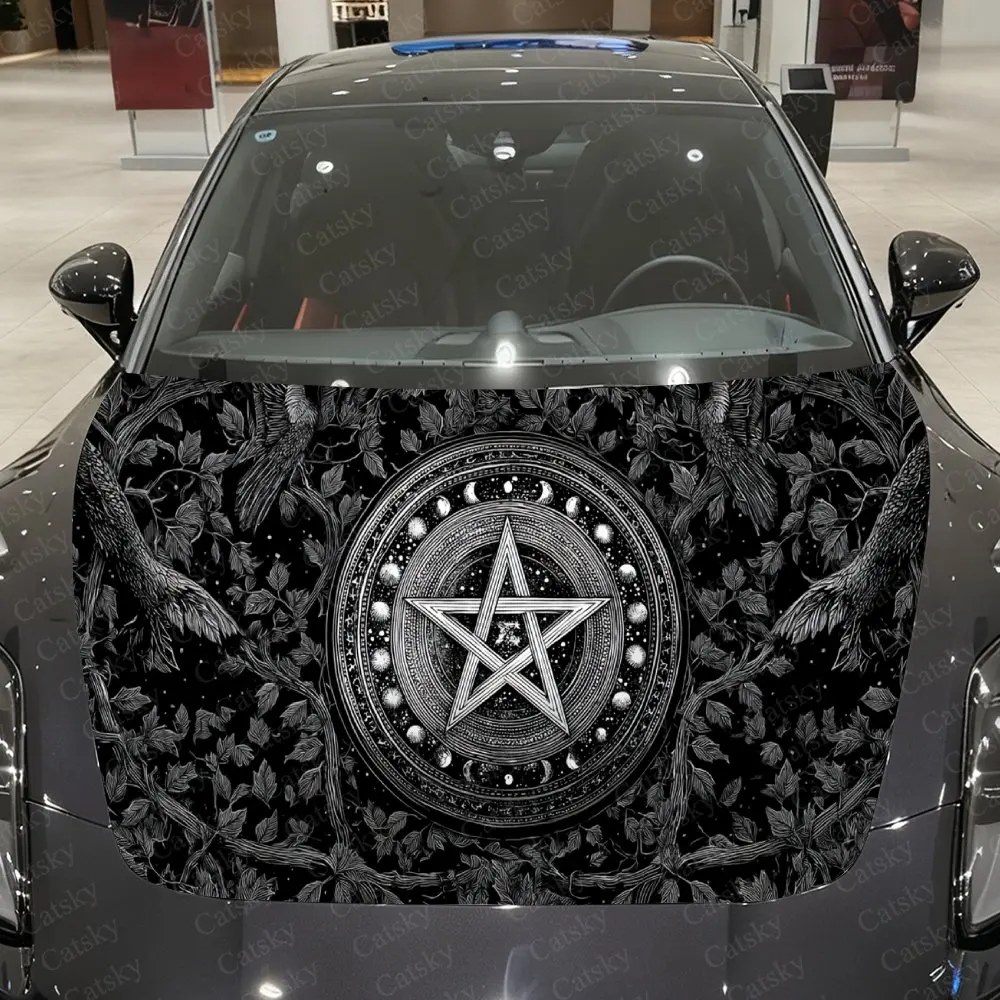 

Black Vine Secret Pentagram Emblem Car Vinyl Wrap, PVC Waterproof Car Hood Sticker, Self-Adhesive Scratch-Resistant Stickers