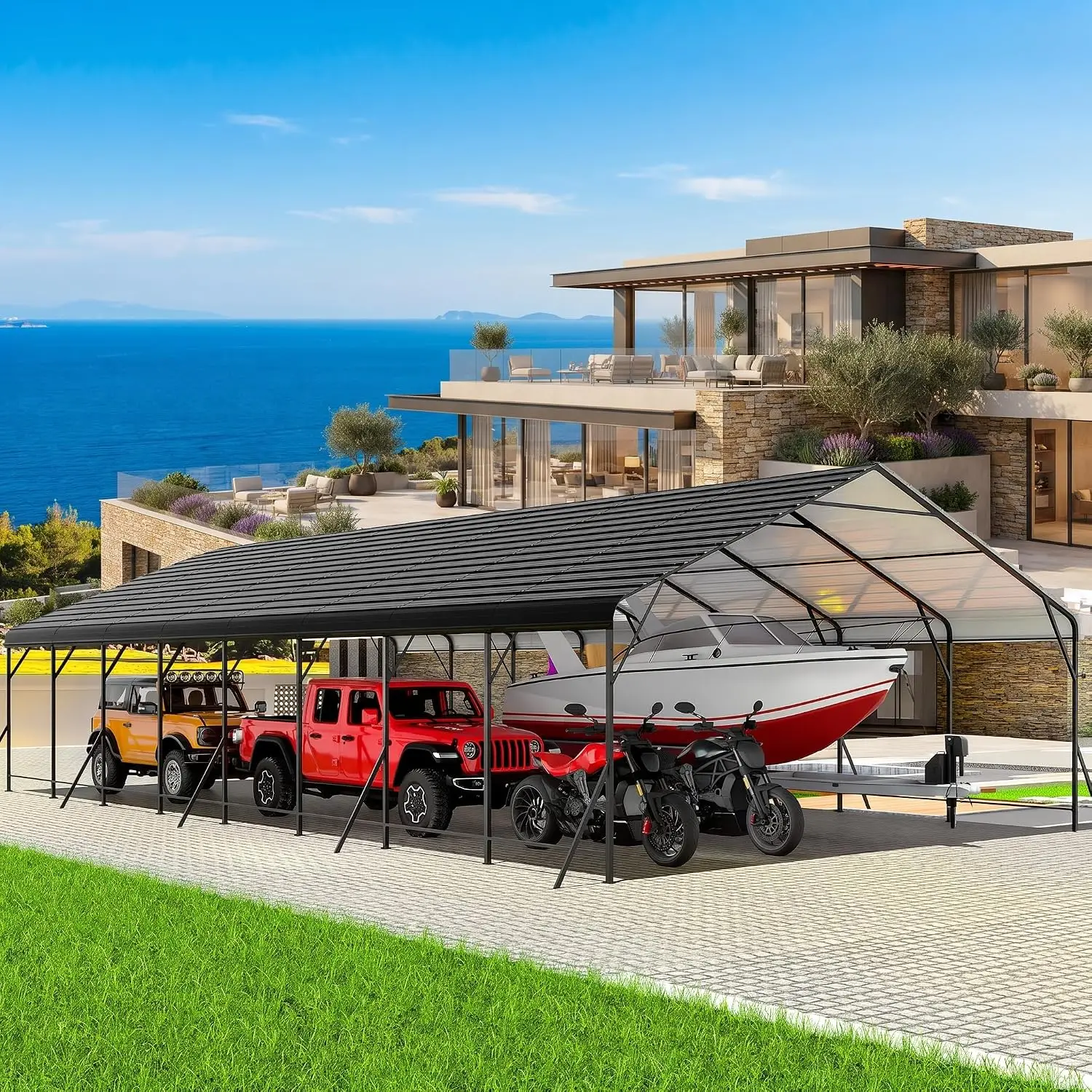 20x40 FT Oversized Metal Carport, Galvanized Steel Car Canopy with Enhanced Base Frame, Outdoor Shelter for Cars,, Custom